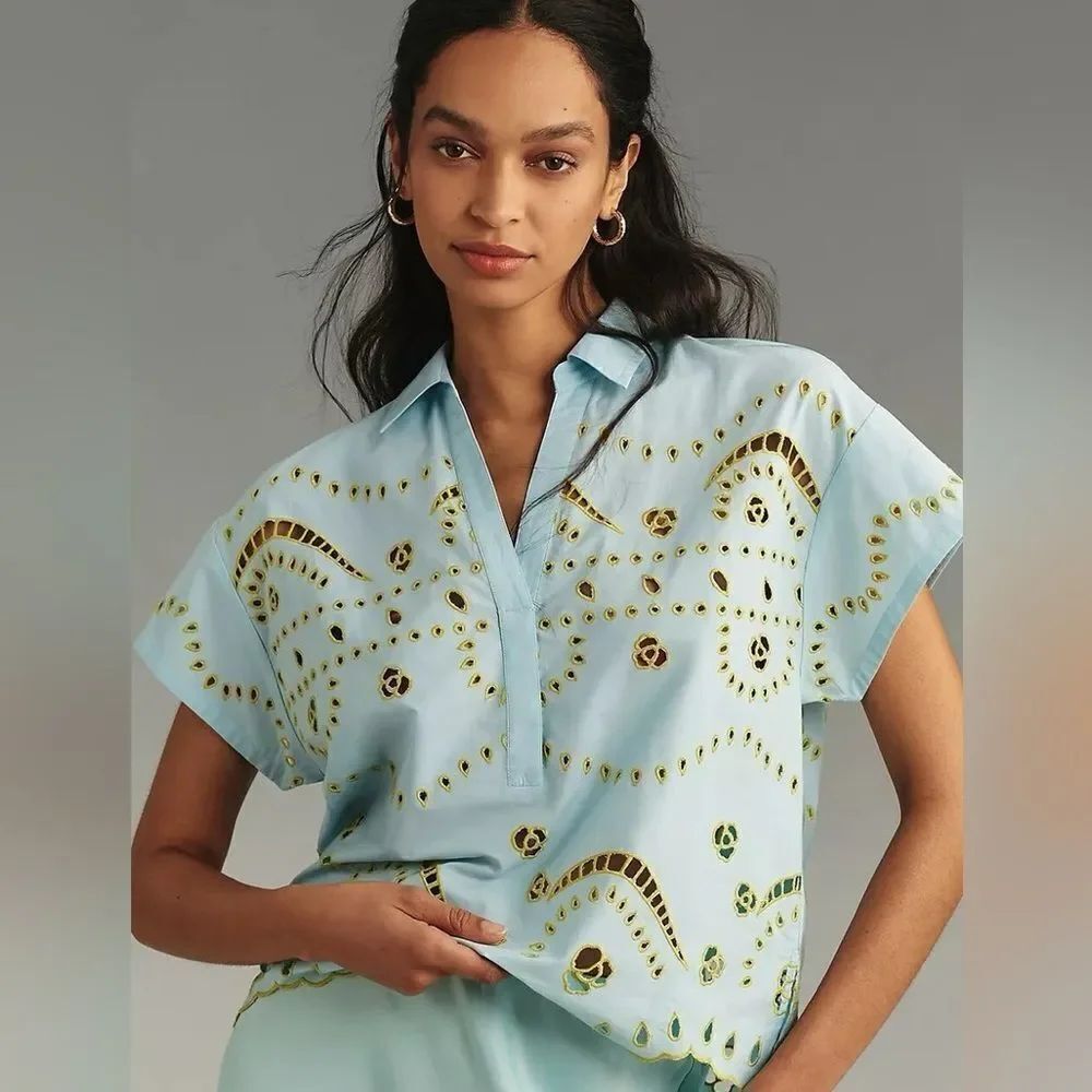 Anthropologie Maeve Boxy Eyelet Blouse NWT